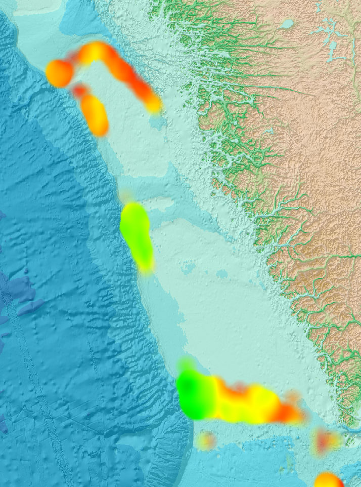 A daily Ocean Advisor prediction map, showing per-species odds across the ocean